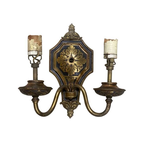 Antique Neoclassical Style Silver Tone Dual Arm Wall Sconce for repair - Picture 1 of 7